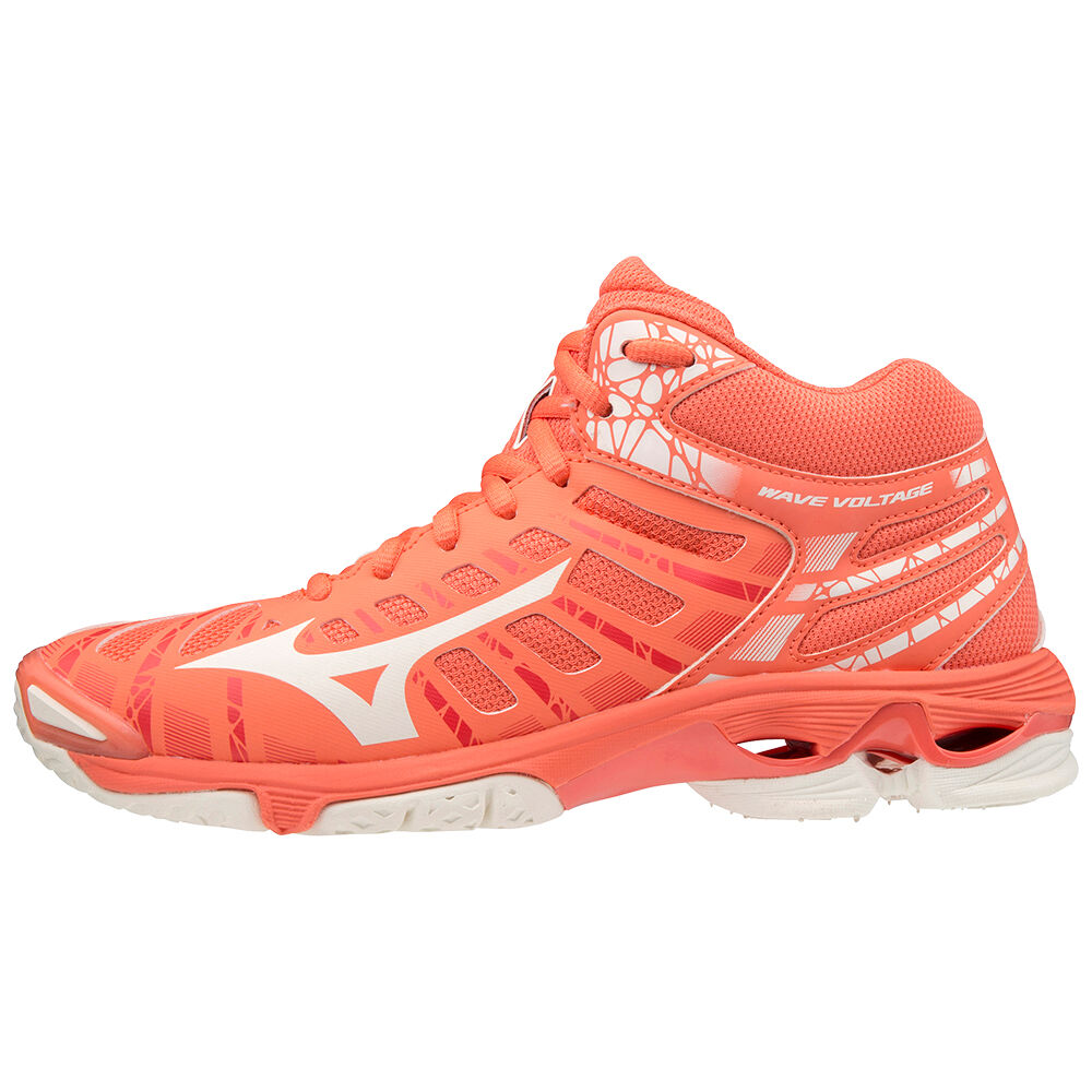 Sapatilhas Voleibol Mizuno Wave Voltage Mid - Mulher - Coral/Branco - YFXDS6501